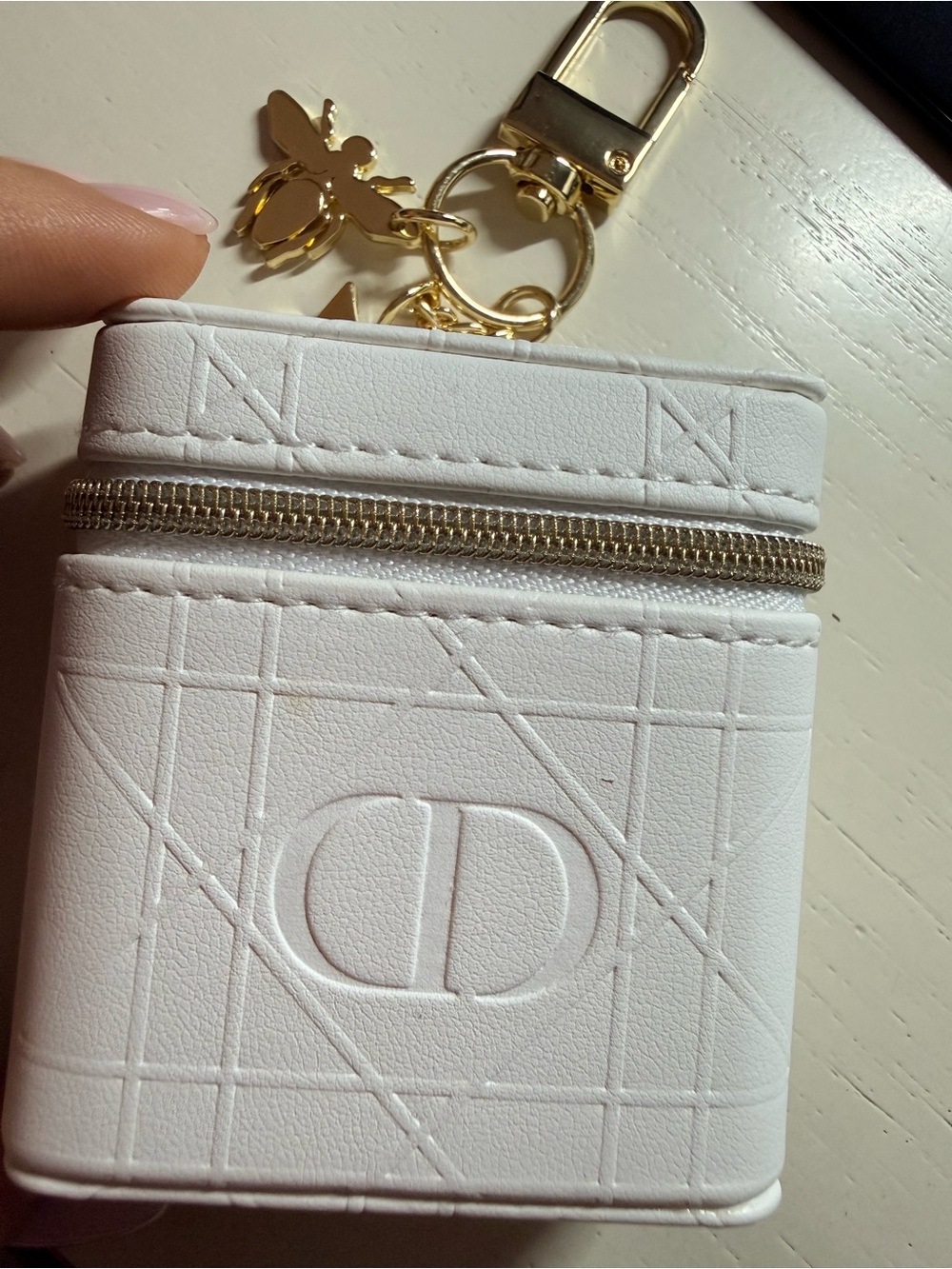 Dior White Quilted keychain with Gold Charms - Picture 2 of 5